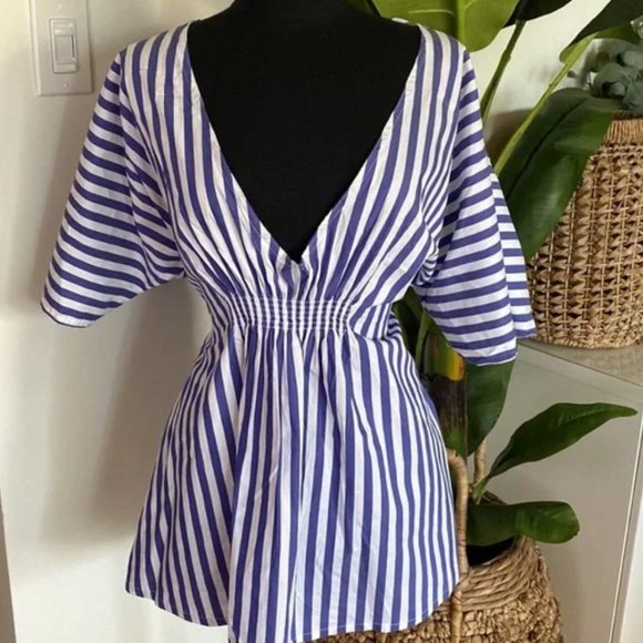 NWT Onia Alessandra Plunging Striped Coverup Dress {blue & white stripe} - Picture 1 of 11